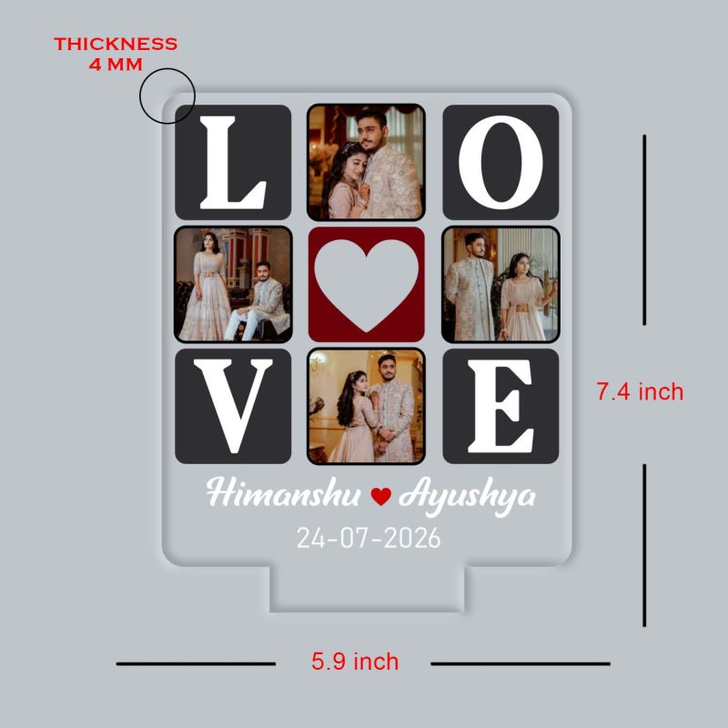 Personalized Love 3D LED Night Light Custom 4 Photos Collage Lamp with Names & Date, Romantic Love Light for Couples, Anniversary or Engagement Gift for Husband & Wife (Multi)